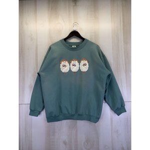 Vintage 1990s Viva City USA Womens Blue Green Holiday Sheep Sweatshirt Size M-